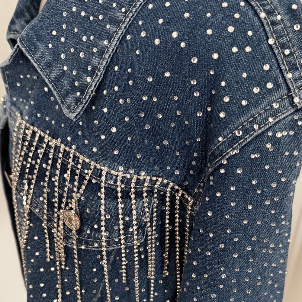 Embellished Rhinestone Fringe Jean Jacket - Picture 8 of 11